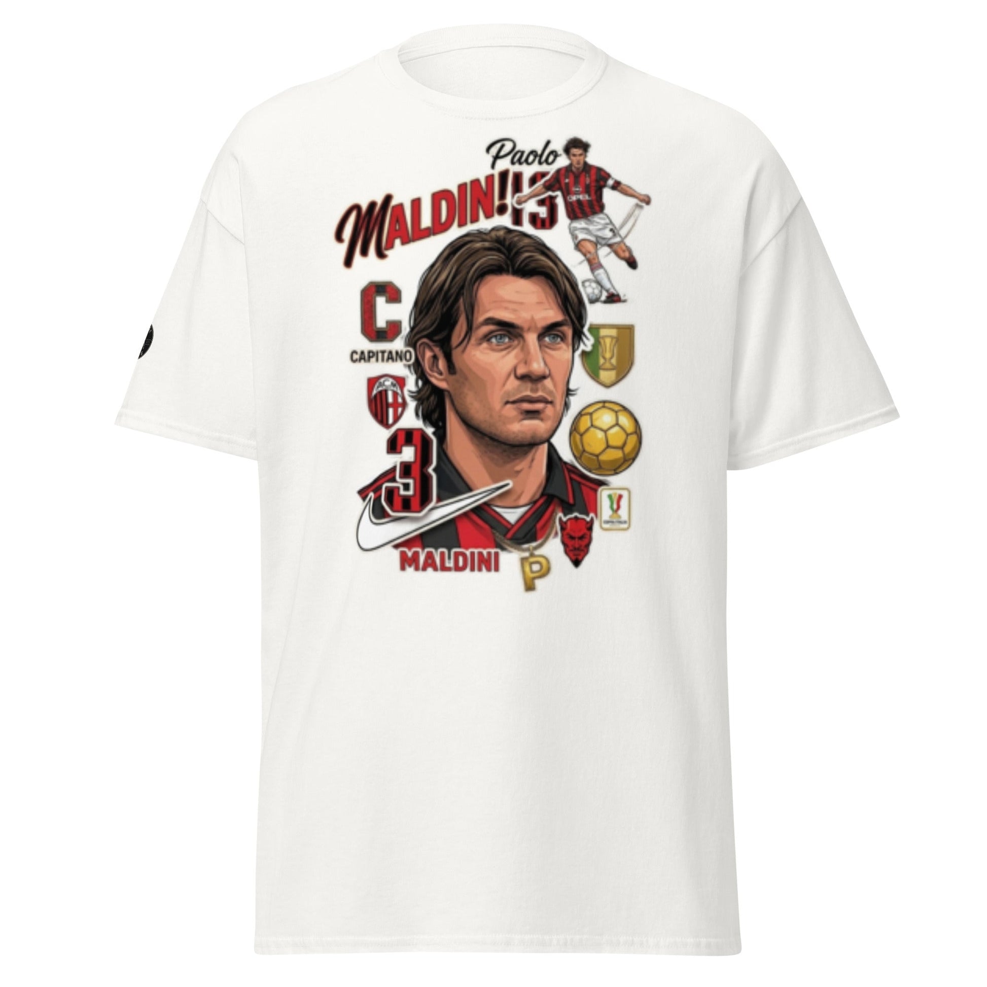 Il Capitano Elegante: Paolo Maldini Milan Retro Collage T-Shirt - OffsideIl Capitano Elegante: Paolo Maldini Milan Retro Collage T-ShirtT-SHIRT Offside OffsideWhite