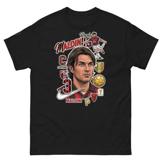 Il Capitano Elegante: Paolo Maldini Milan Retro Collage T-Shirt - OffsideIl Capitano Elegante: Paolo Maldini Milan Retro Collage T-ShirtT-SHIRT Offside OffsideBlack